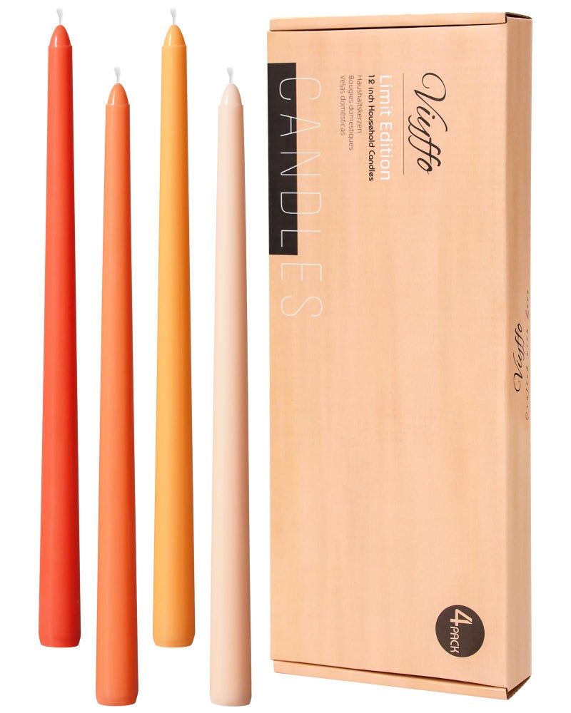 Viyffo 12 Inch Orange Taper Candles Set of 4 Unscented Smokeless Long Tall Tapered Candles for Candlesticks Sticks Wedding Home Decor Dinner - Image 1